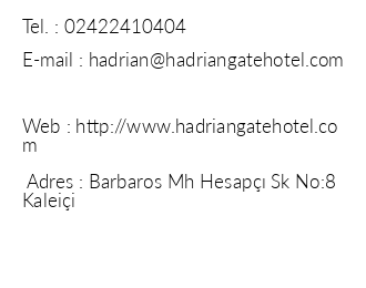 Hadrian Gate Hotel iletiim bilgileri